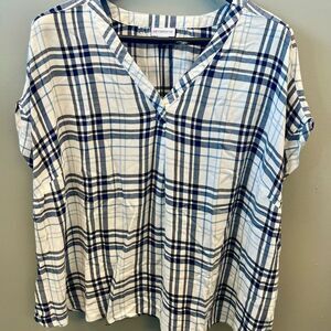 Blue and White Plaid V-Neck Top, Liz Claiborne